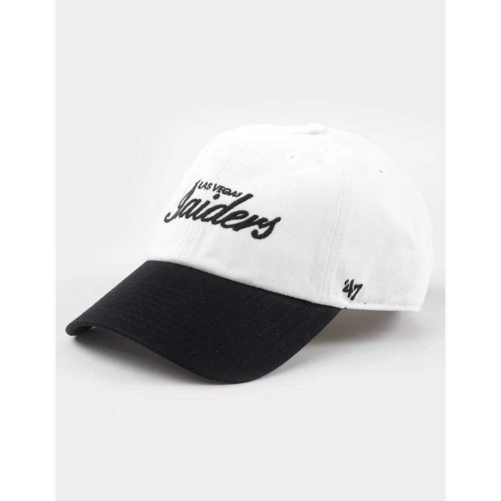 47 Brand Las Vegas Raiders Hat White Black Adjustable Script Clean Up Cap NFL - Picture 2 of 4